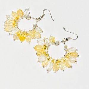 RAYS OF LIGHT Silver Lampwork Glass & Citrine Quartz Crystal Hoop Style Earrings